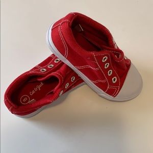 Boys red slip on tennis shoes size 8